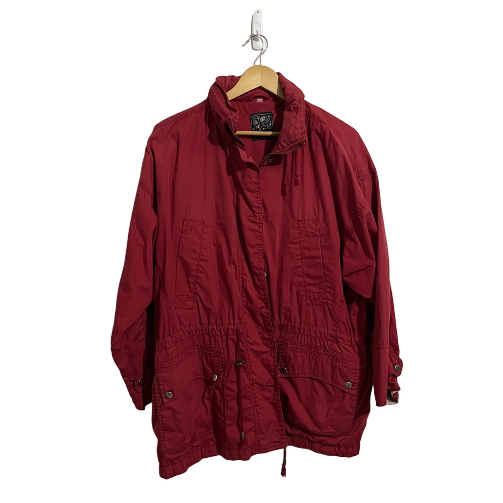 Vintage Nouveau Women's Jacket Rain Jacket/Windbreaker Red Cargo Size: XL